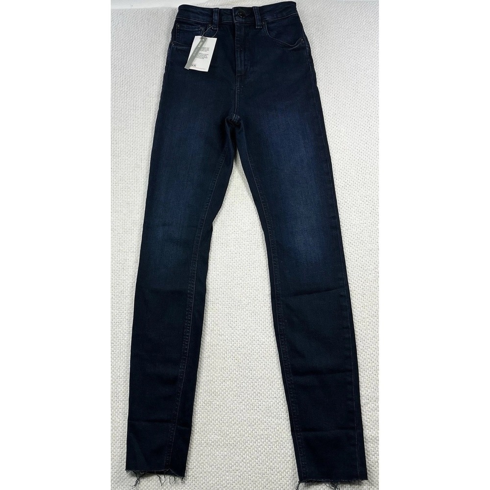 NWT ASOS Women Skinny Jeans Dark Indigo Cotton Stretch 24/32 Raw Hem High Rise